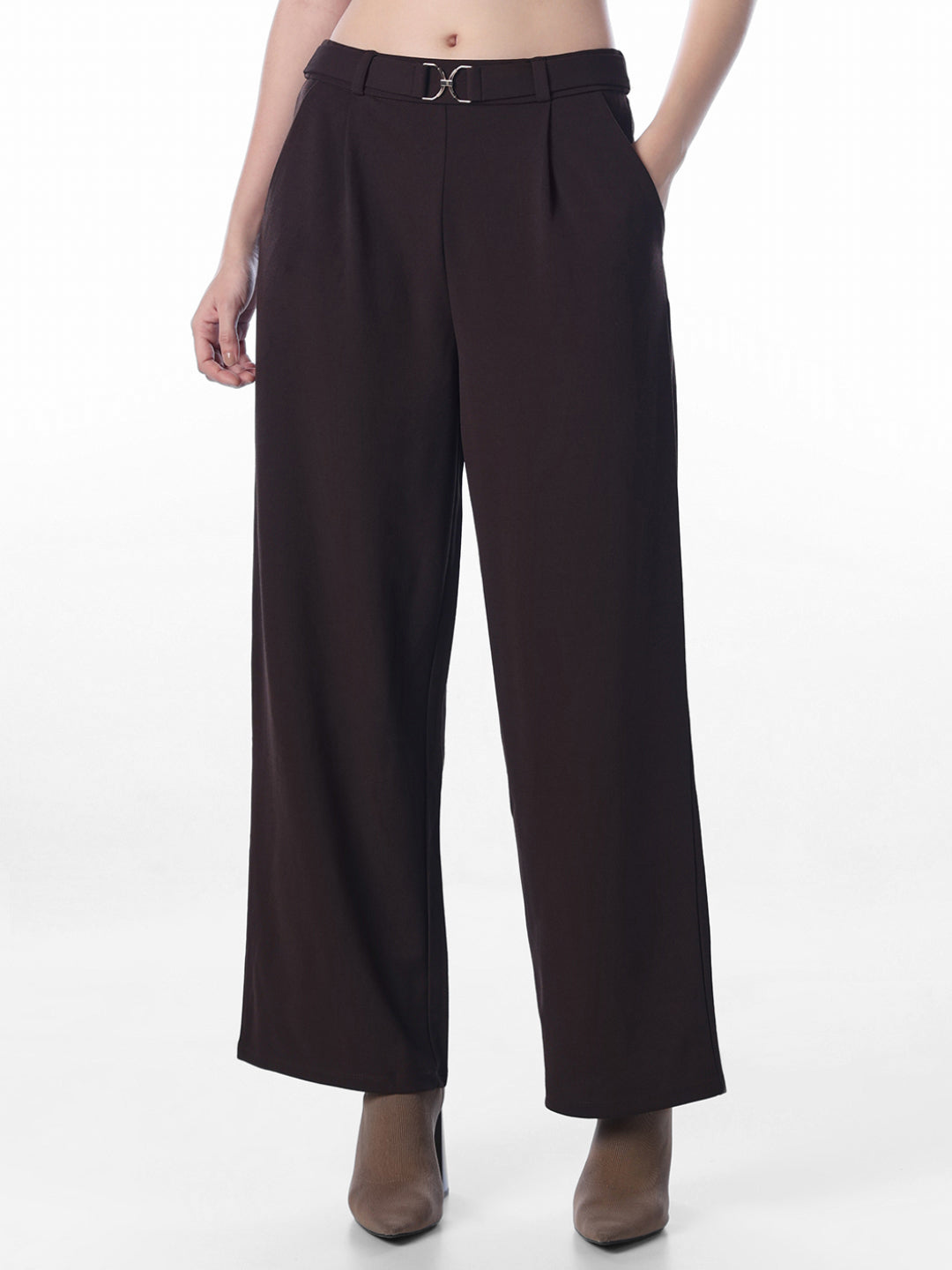 Coffee Brown Belt Detail Pants