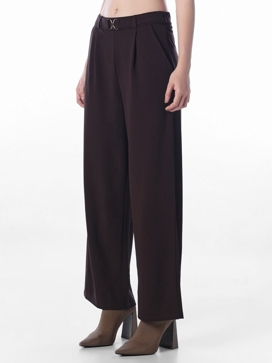 Coffee Brown Belt Detail Pants