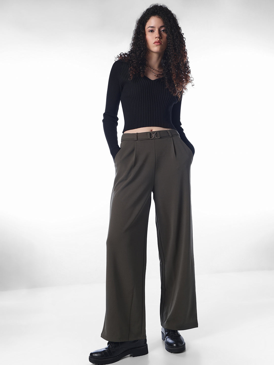 Olive Belt Detail Pants