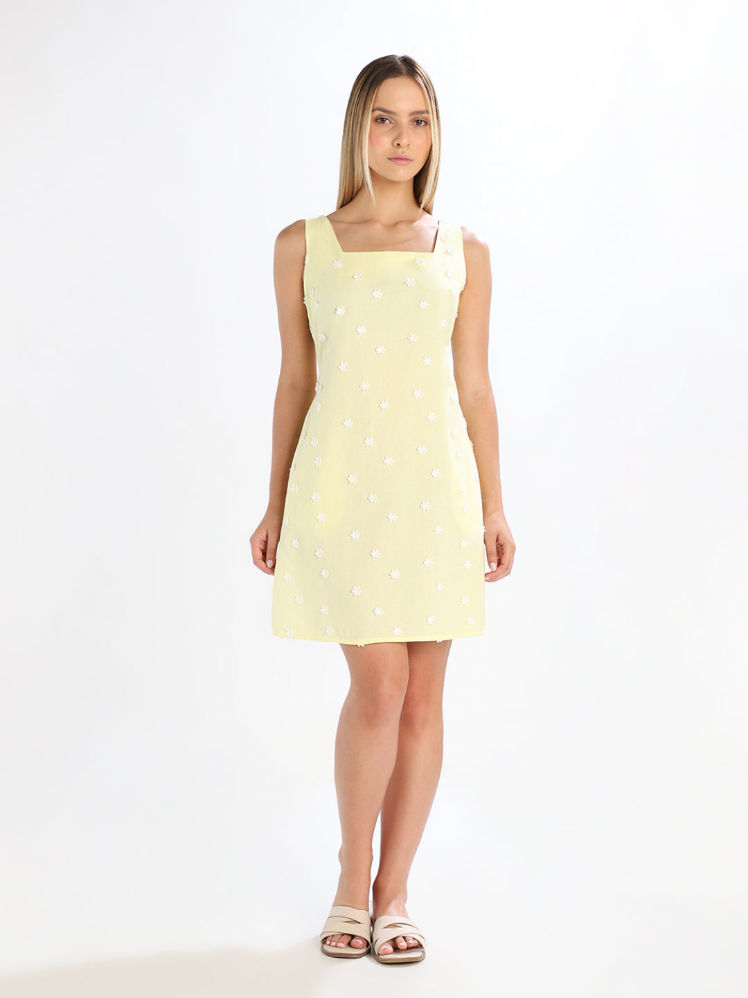 Yellow Embroidered Short Dress