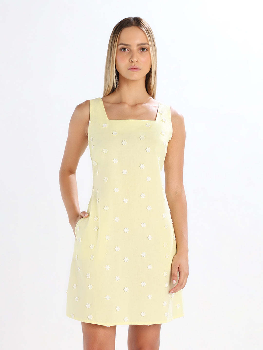 Yellow Embroidered Short Dress