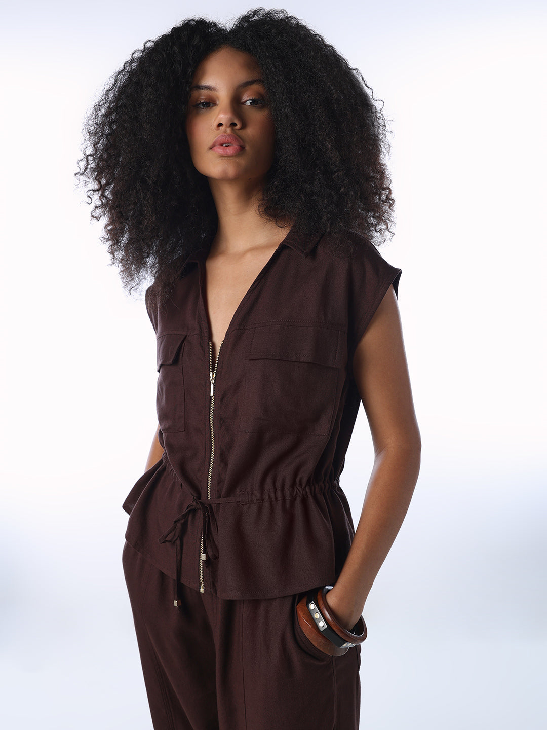 Linen Blend Zip-Up Shirt