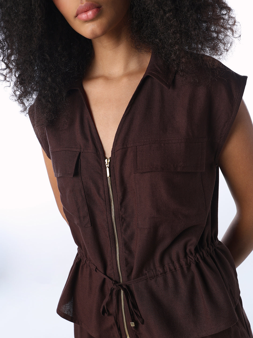 Linen Blend Zip-Up Shirt