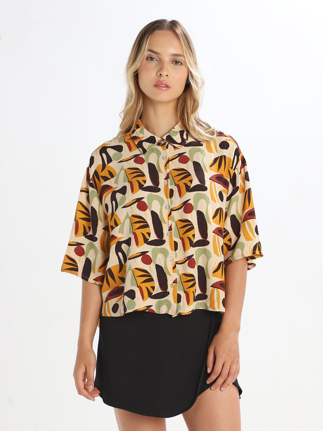 Brown Printed Oversized Shirt