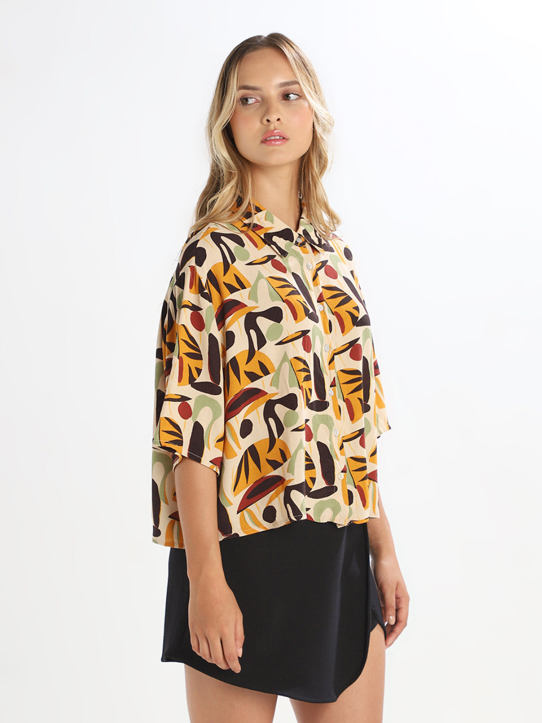 Brown Printed Oversized Shirt