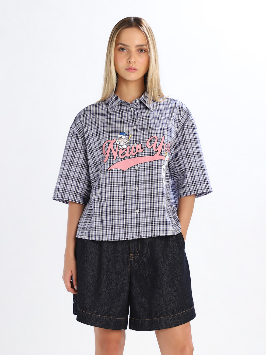 Blue Check Printed Relaxed Fit Shirt