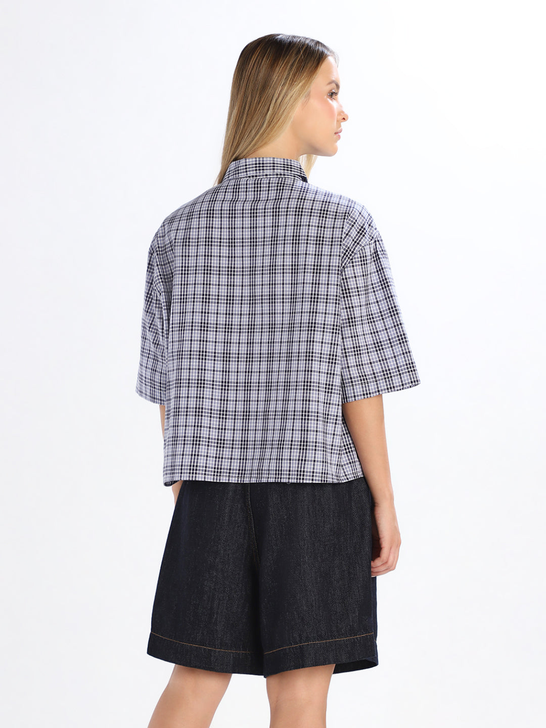 Blue Check Printed Relaxed Fit Shirt
