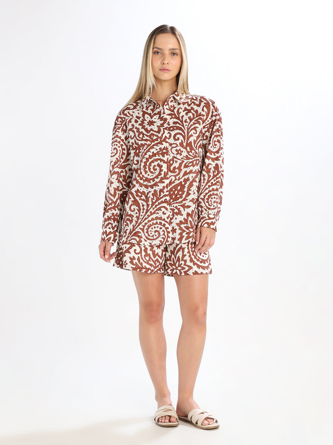 Brown Printed Cotton Shirt