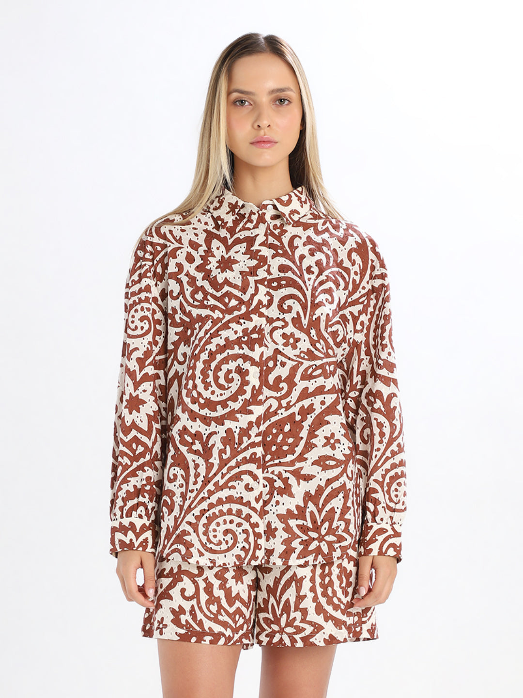 Brown Printed Cotton Shirt