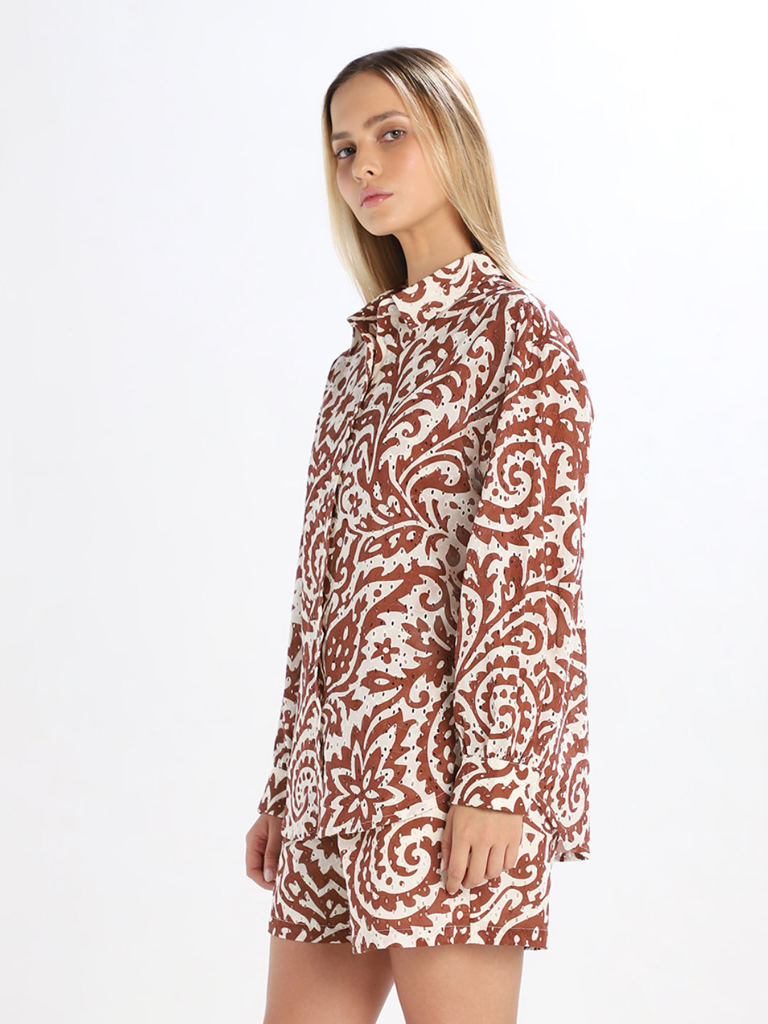 Brown Printed Cotton Shirt