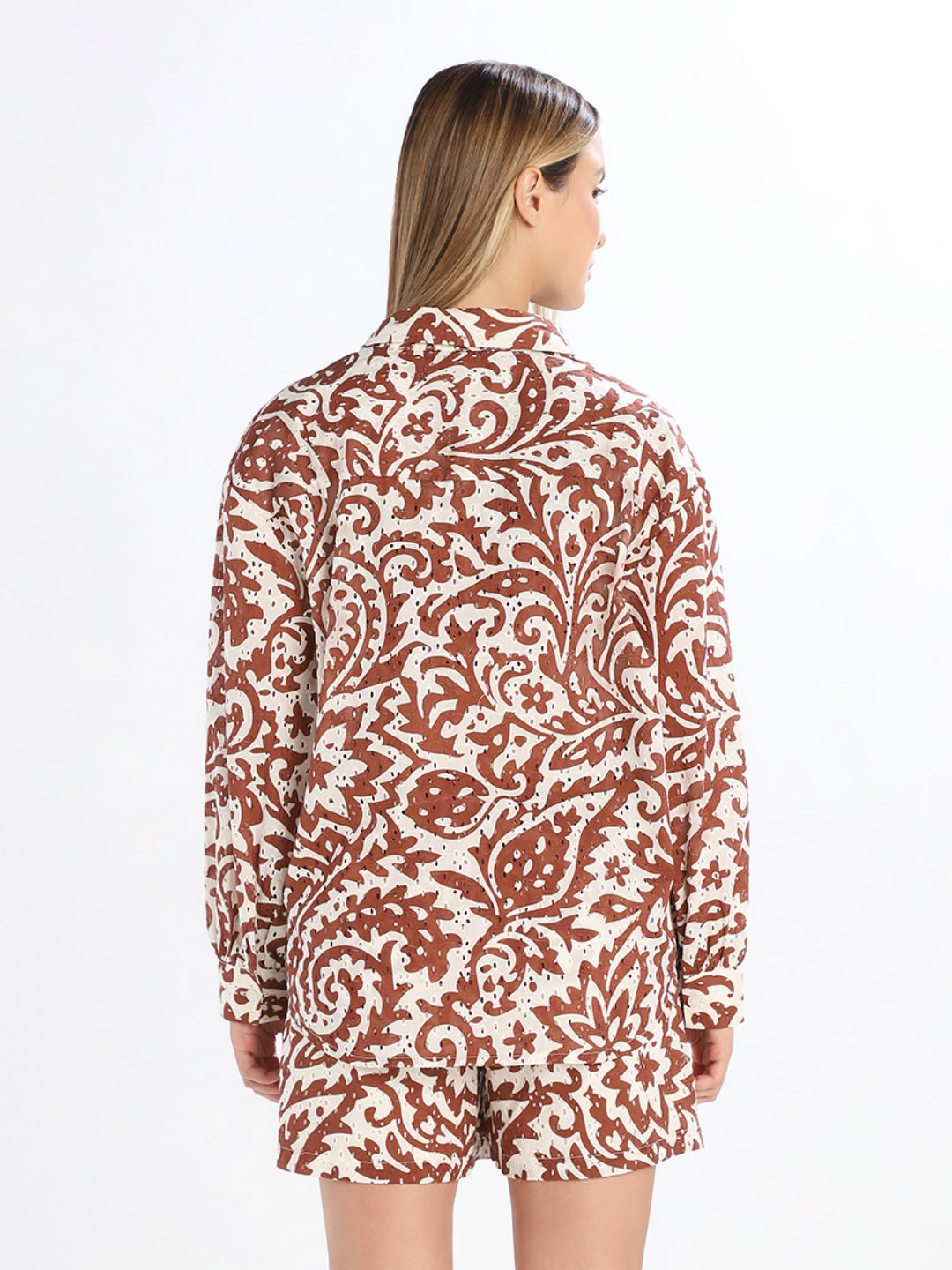 Brown Printed Cotton Shirt