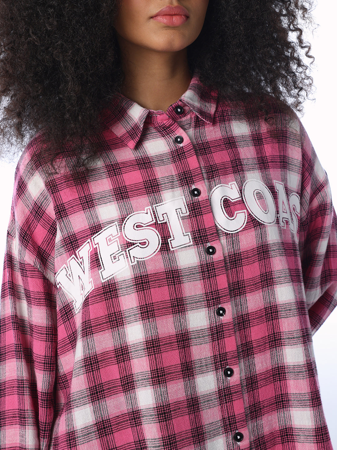 Check Print Cotton Oversized Shirt