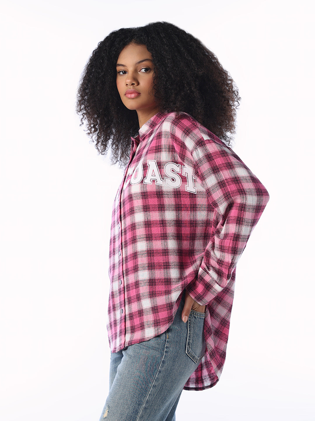 Check Print Cotton Oversized Shirt