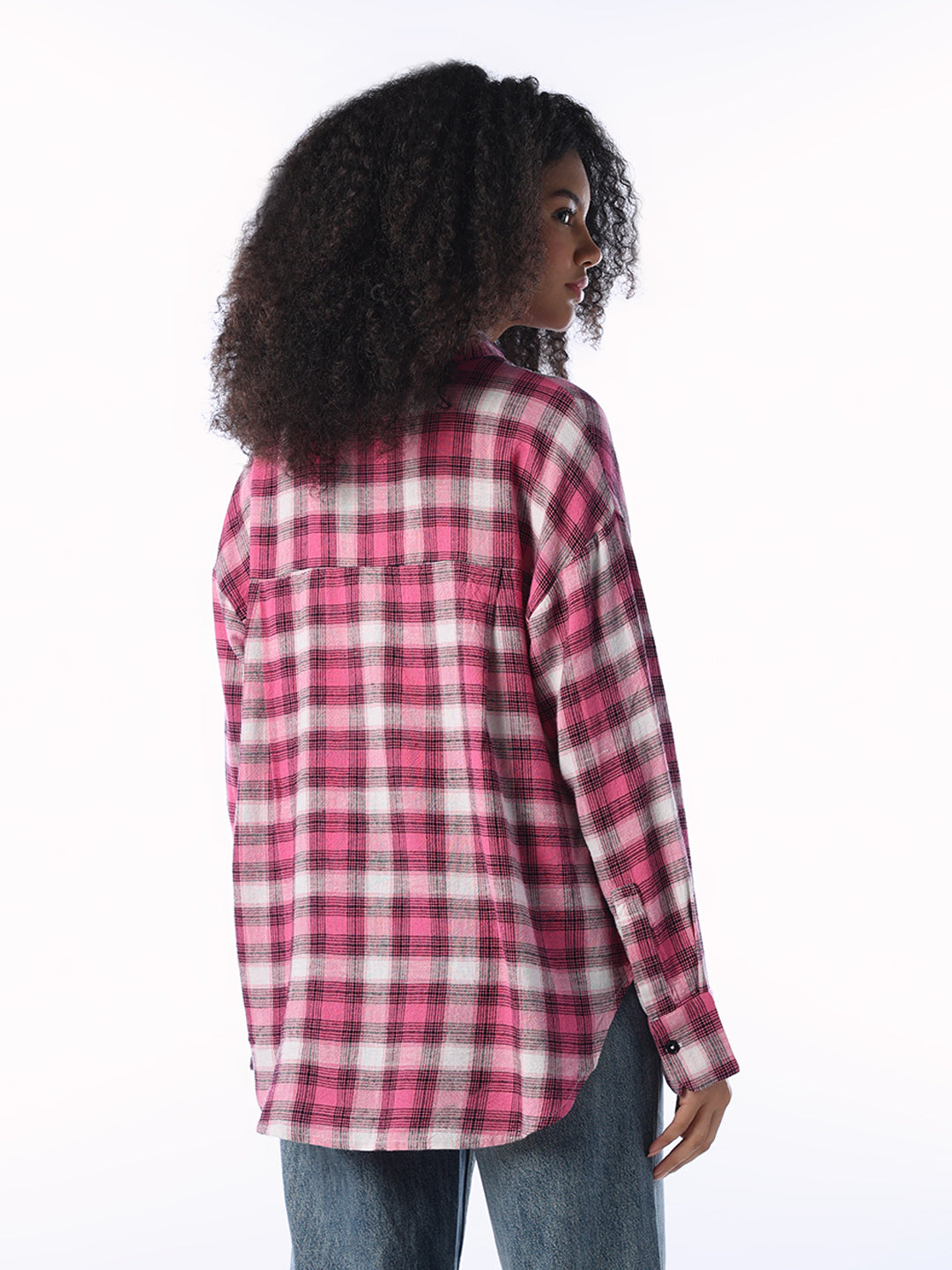 Check Print Cotton Oversized Shirt