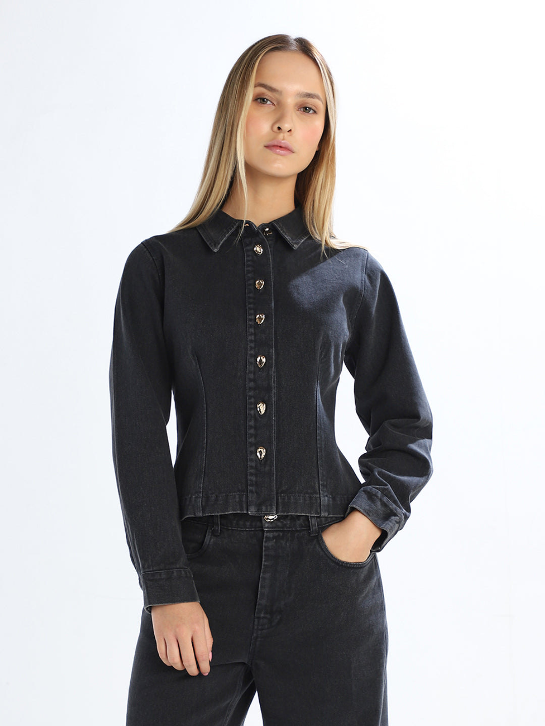 Black Cotton Denim Shirt