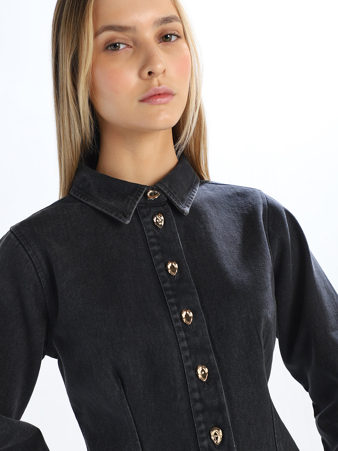 Black Cotton Denim Shirt