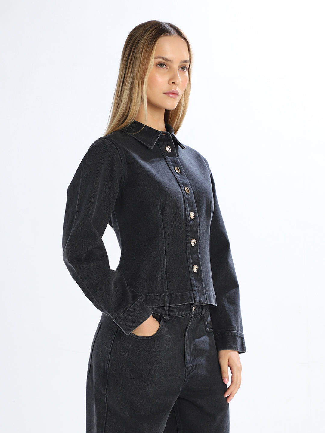 Black Cotton Denim Shirt