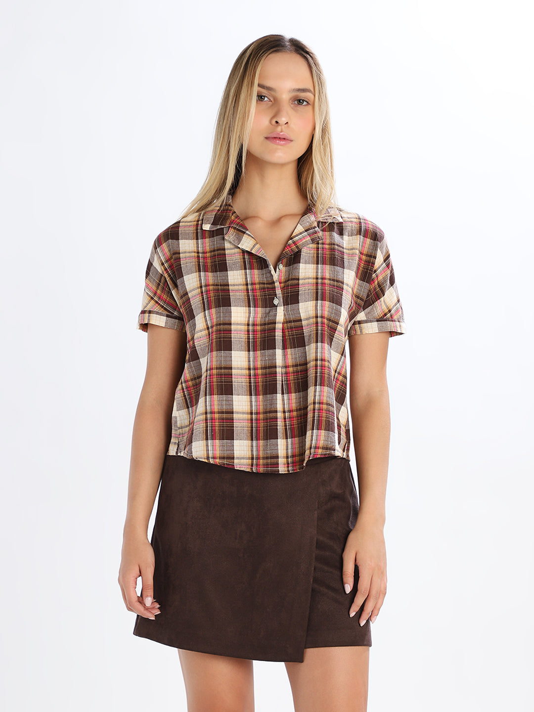 Brown Check Cotton Shirt