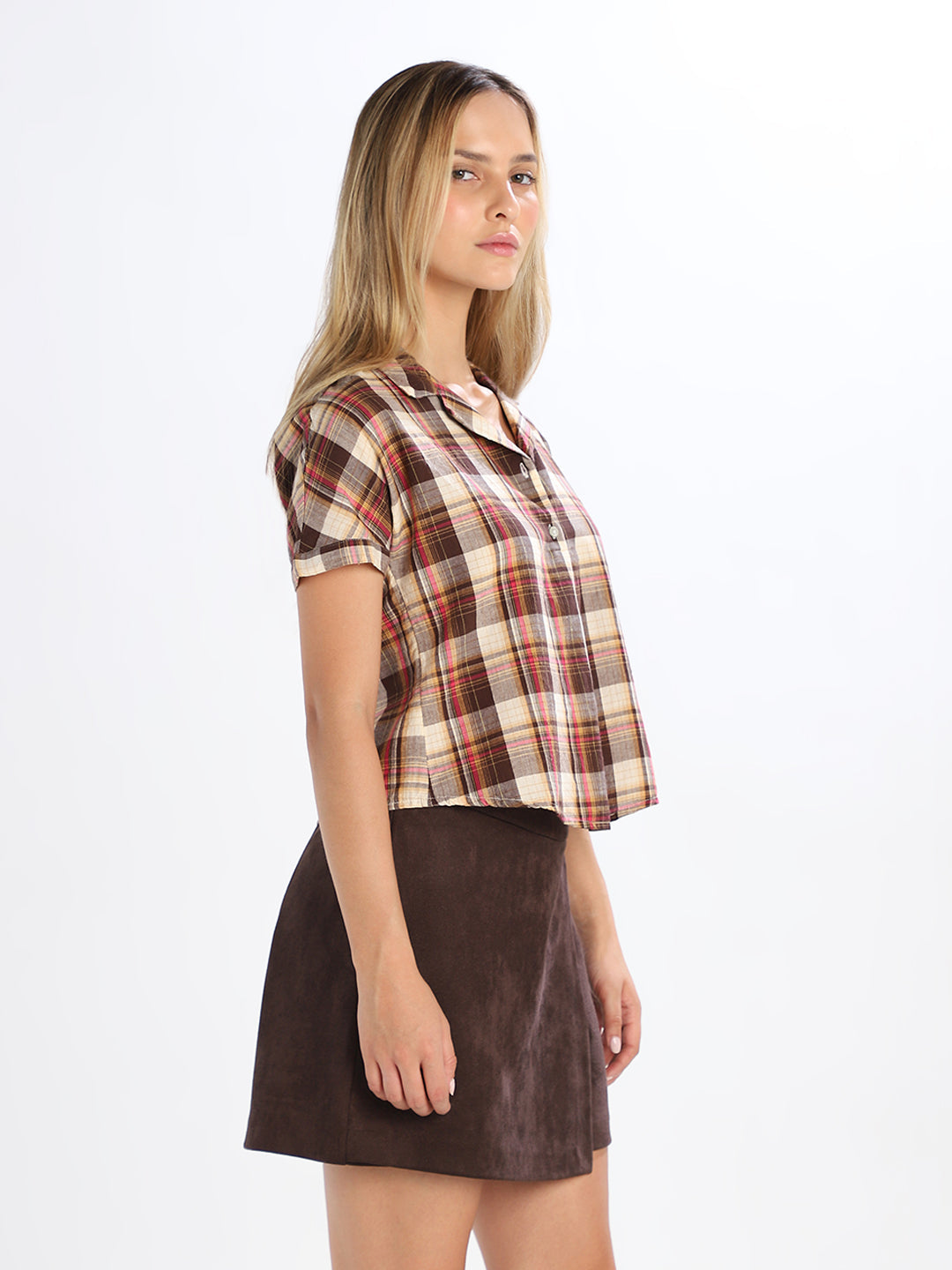 Brown Check Cotton Shirt