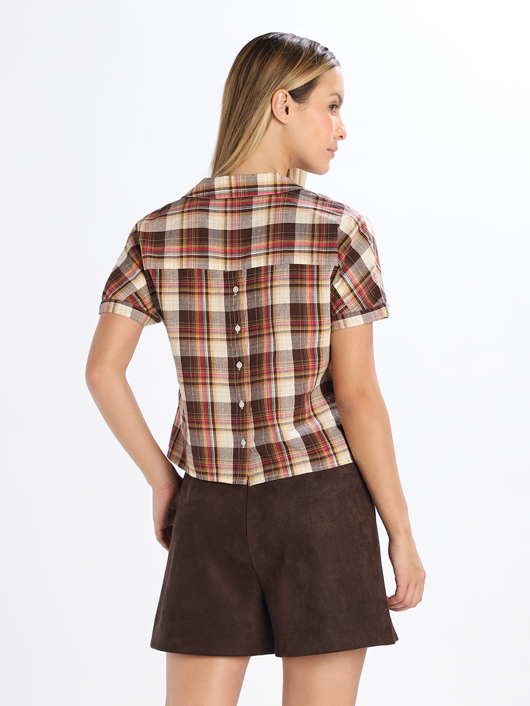Brown Check Cotton Shirt