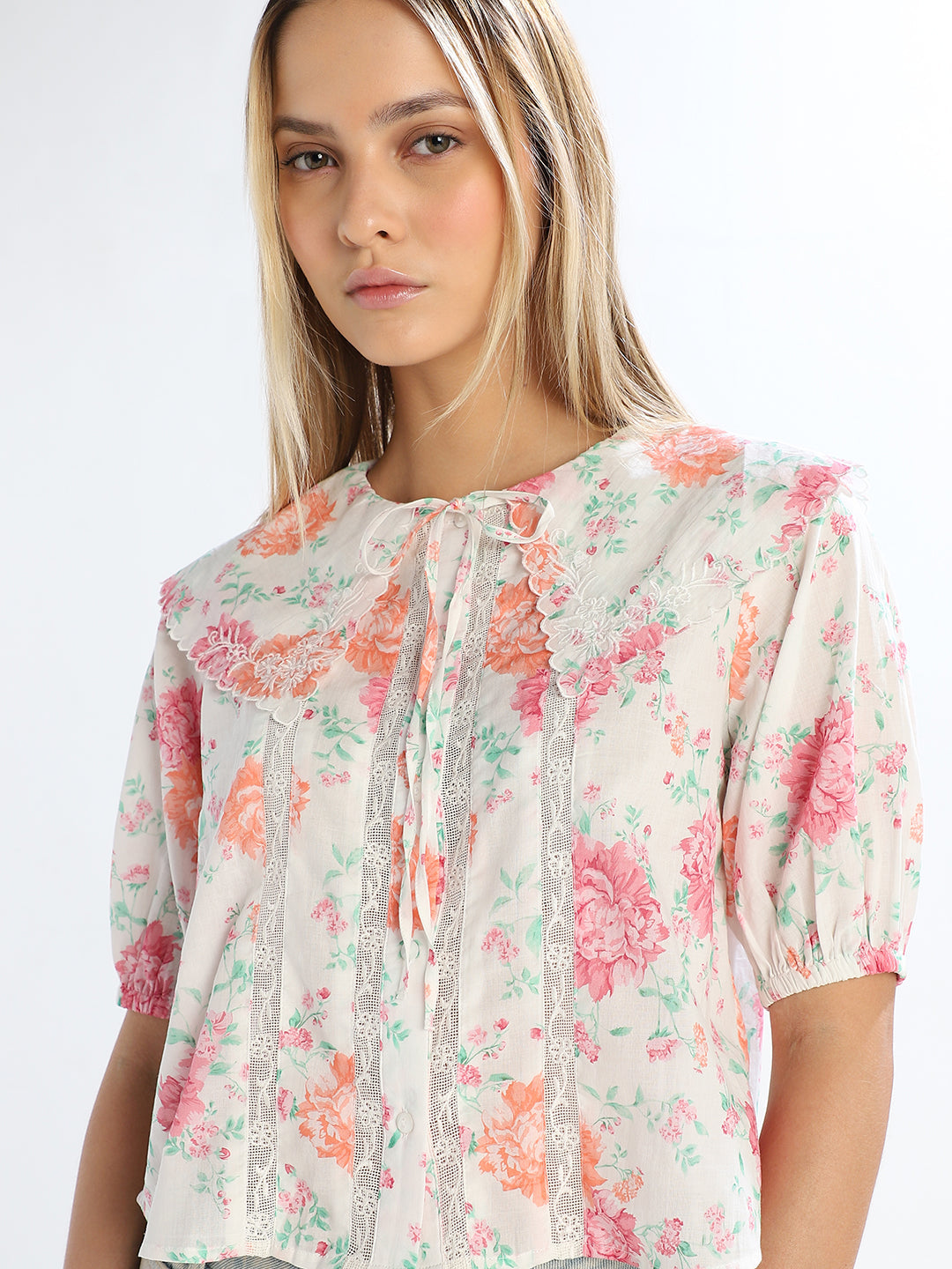 Tie-Up Neck Floral Top