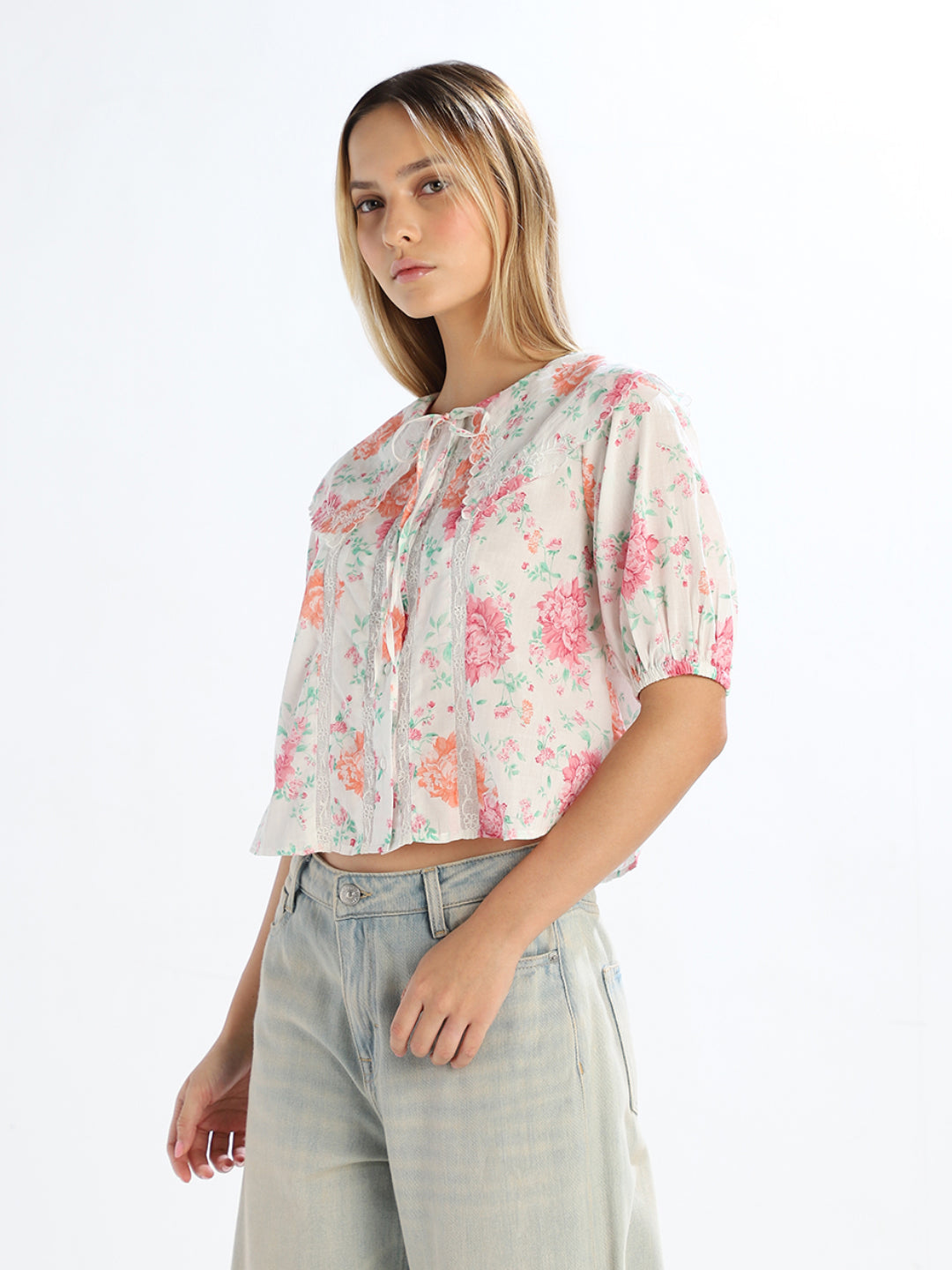 Tie-Up Neck Floral Top