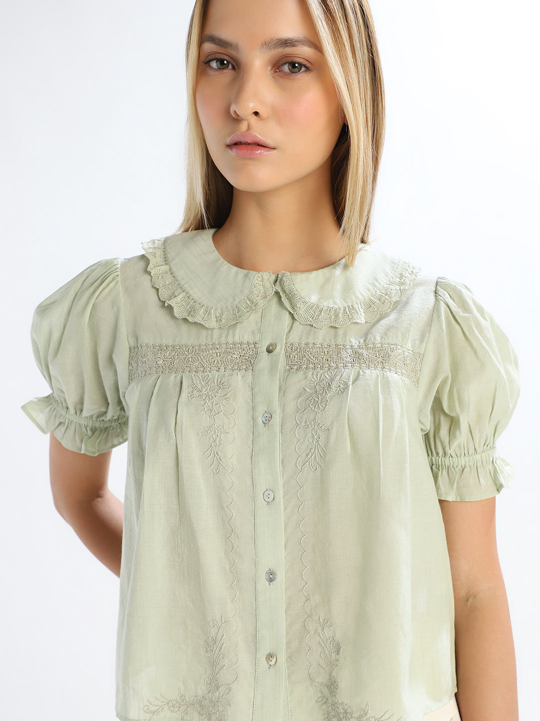 Green Peter Pan Collar Top