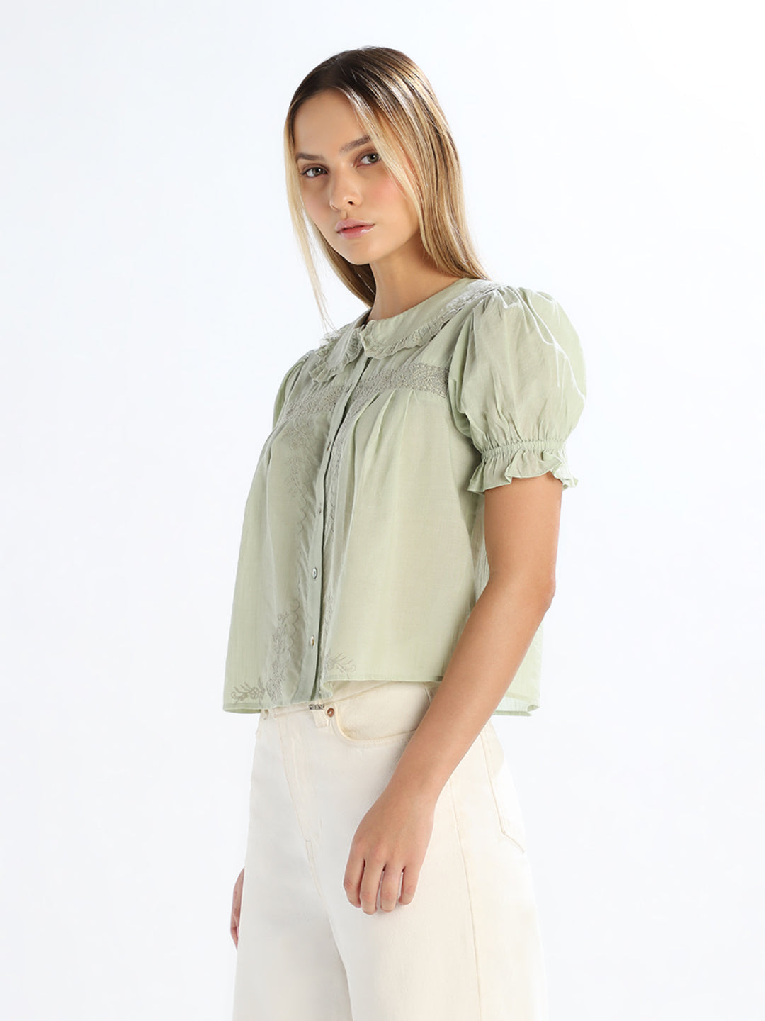 Green Peter Pan Collar Top