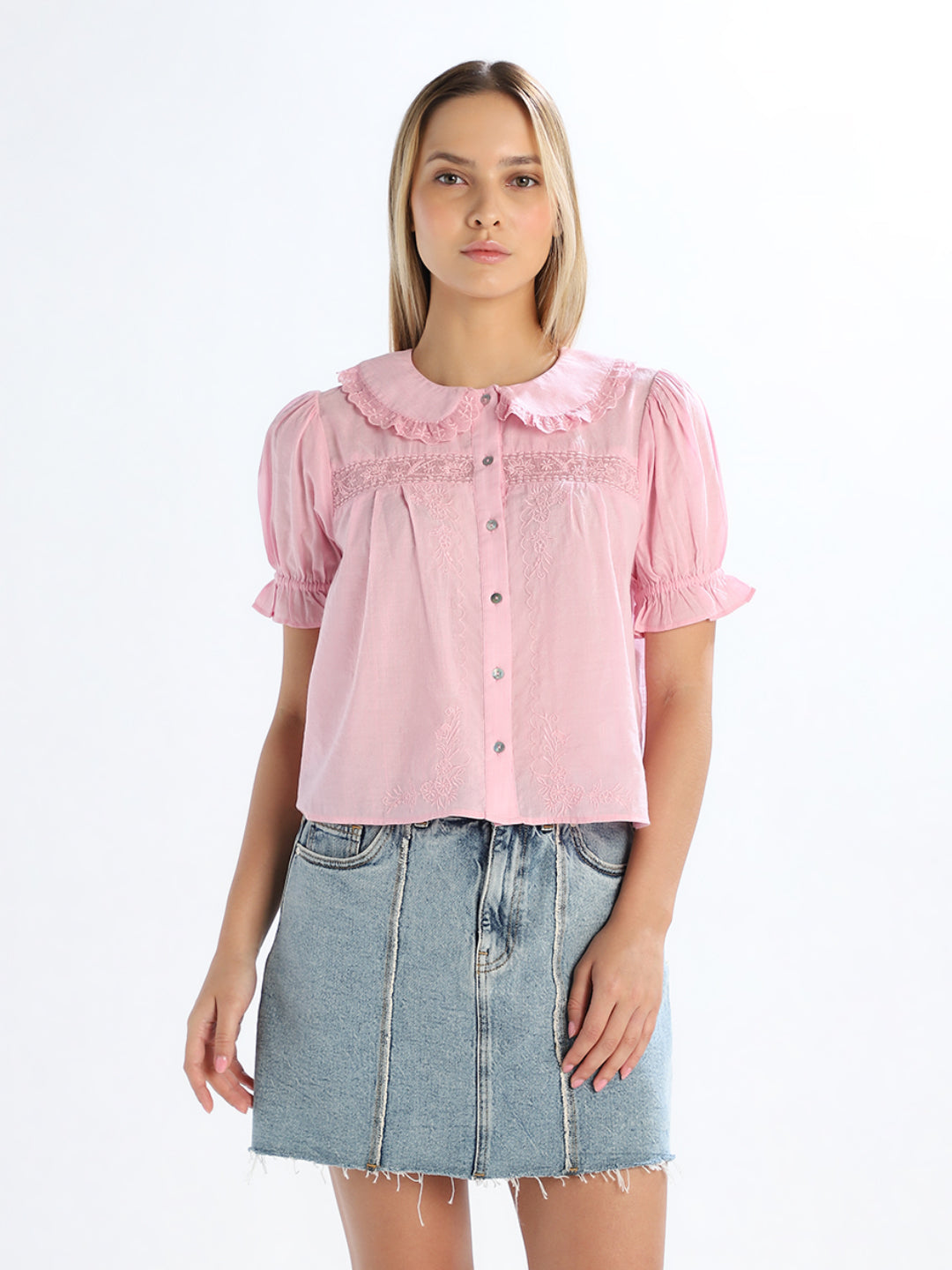 Pink Peter Pan Collar Top