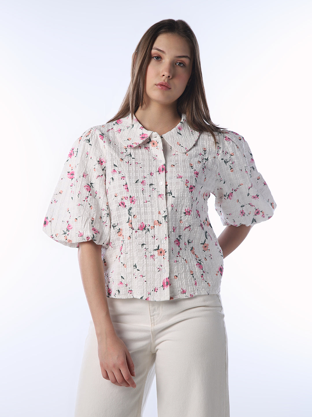 White Printed Cotton Shirt