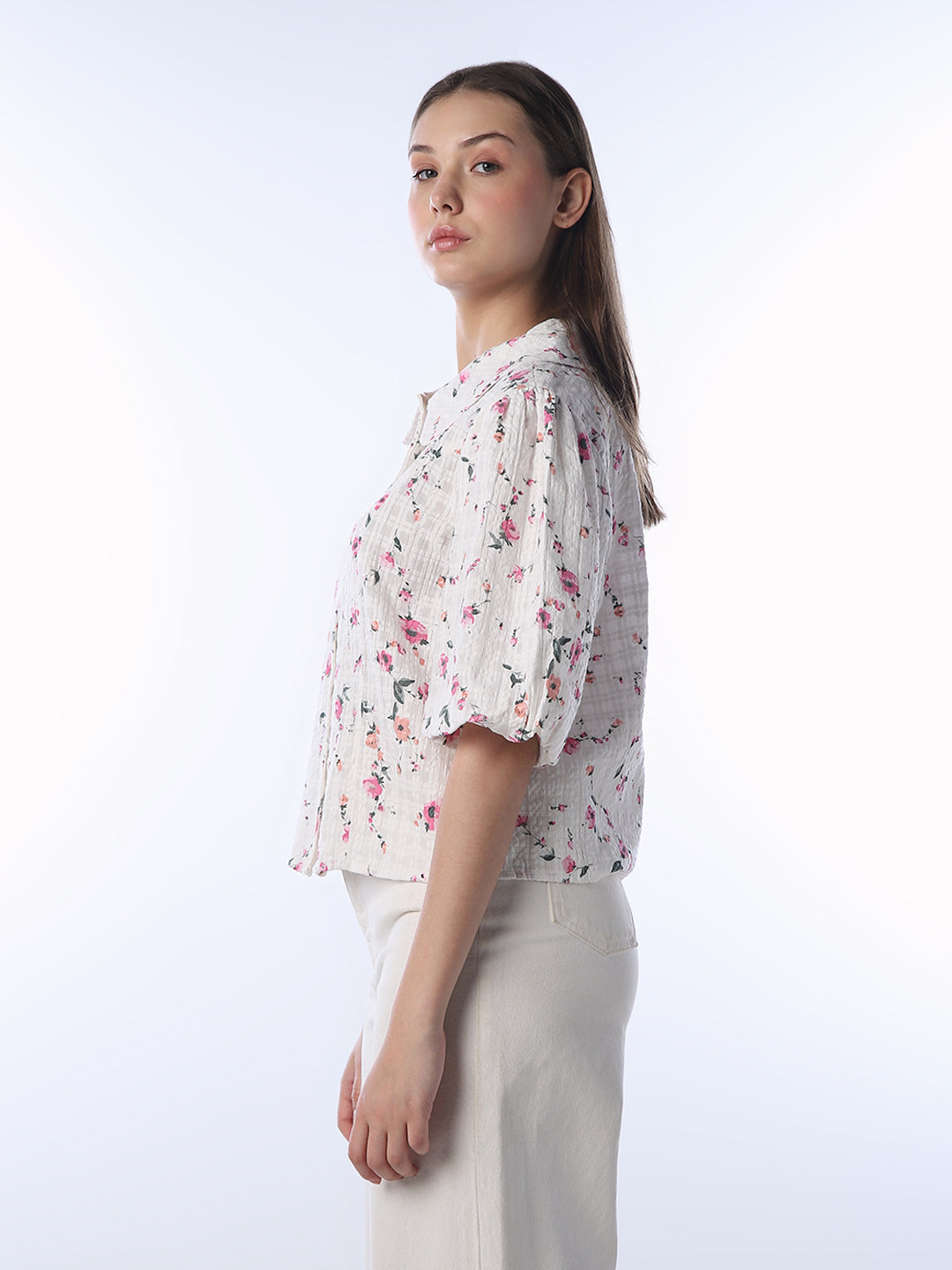 White Printed Cotton Shirt