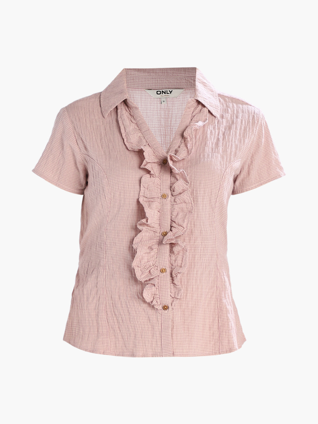 Check Ruffle Detail Shirt - Pink