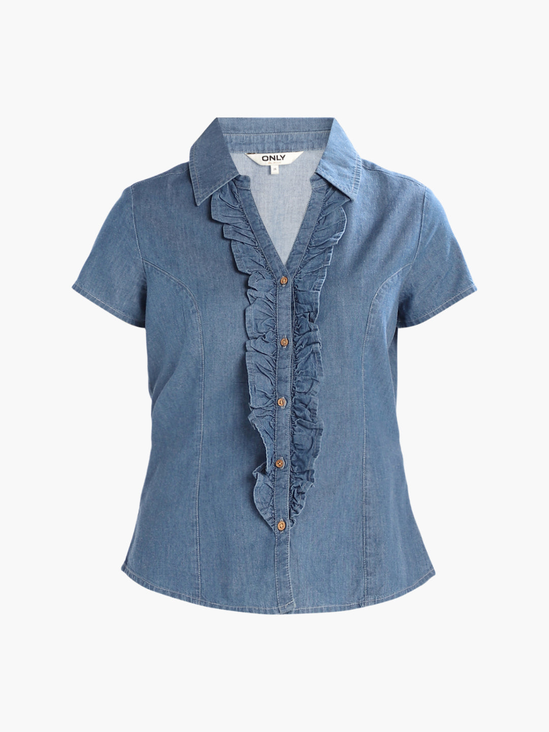 Blue Ruffle Detail Denim Shirt