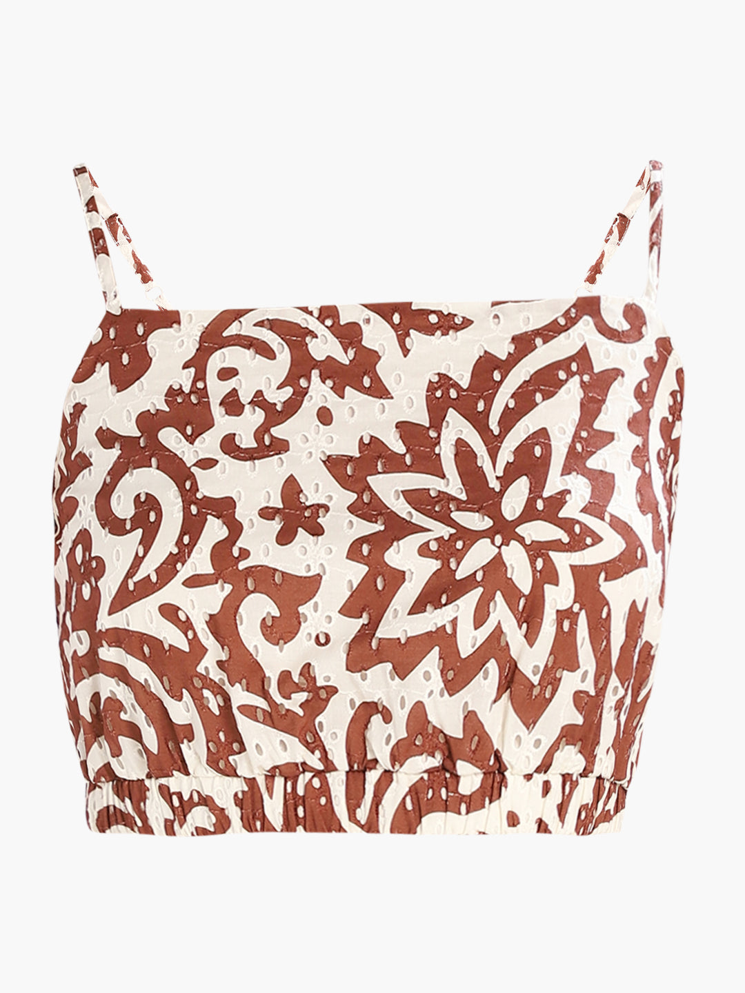 Dark Brown Printed Cropped Top