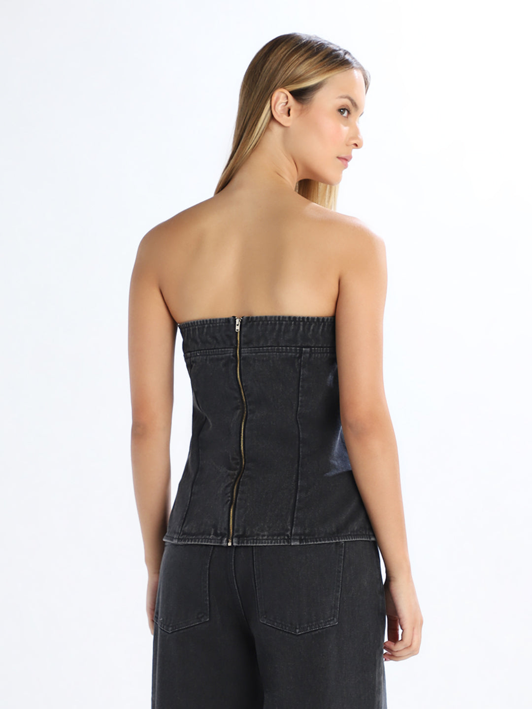 Black Off-Shoulder Denim Top