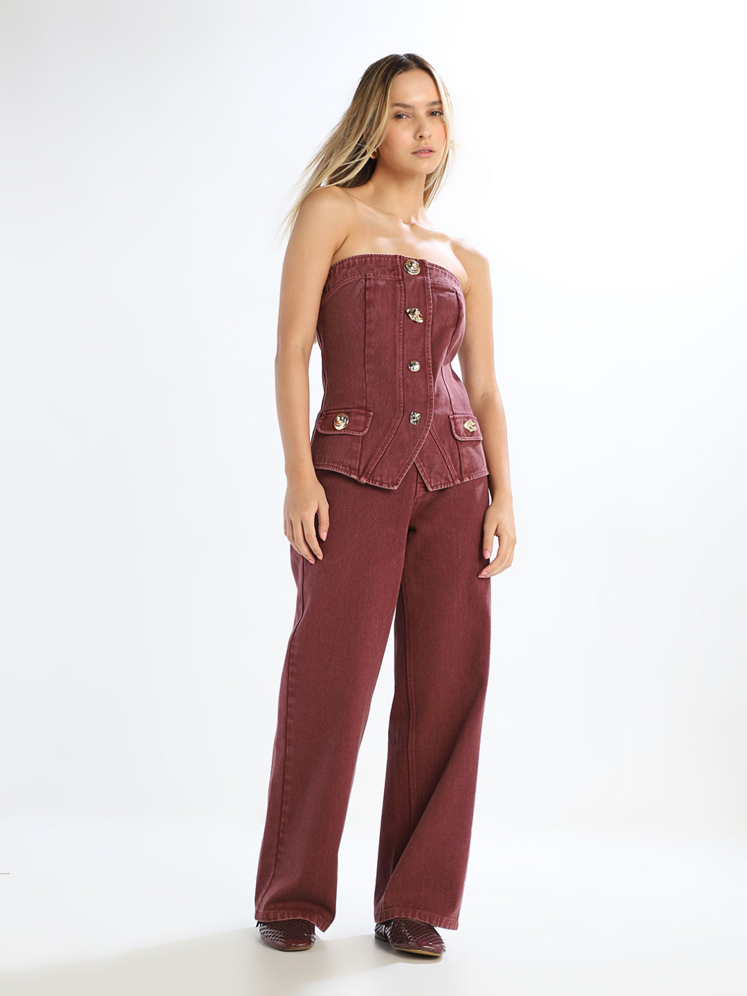 Brown Off-Shoulder Denim Top