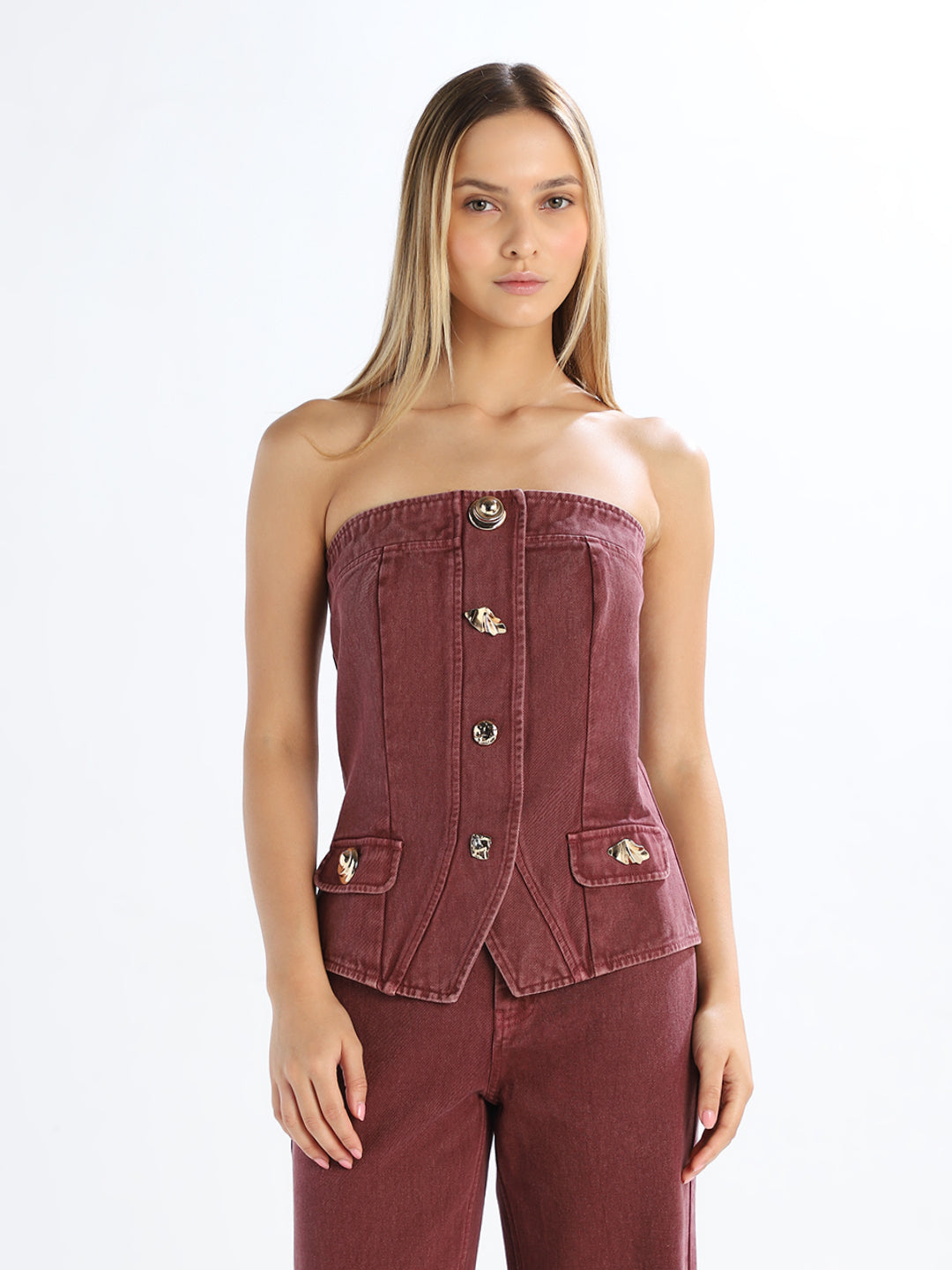 Brown Off-Shoulder Denim Top