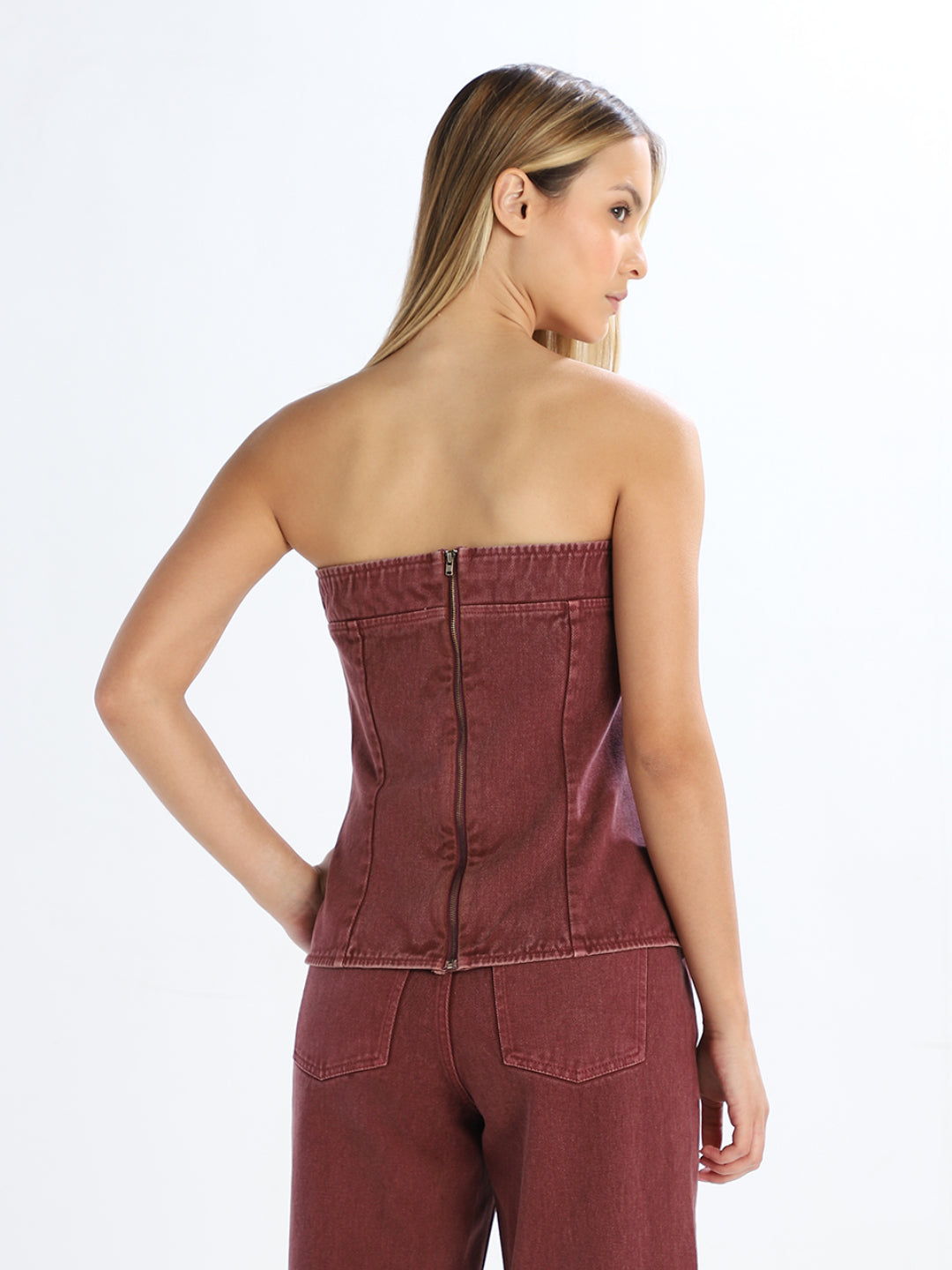 Brown Off-Shoulder Denim Top