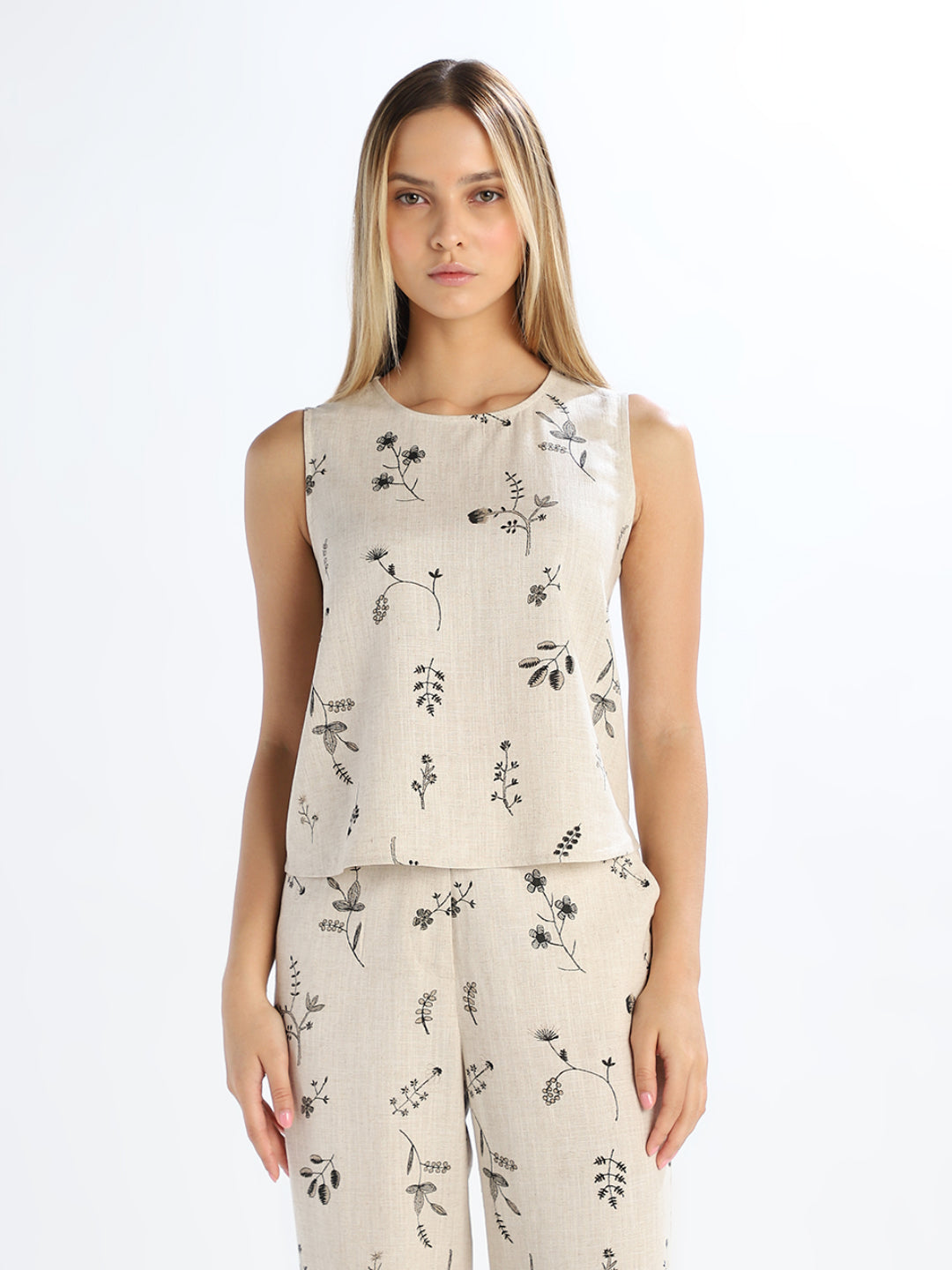 Linen Blend Printed Top