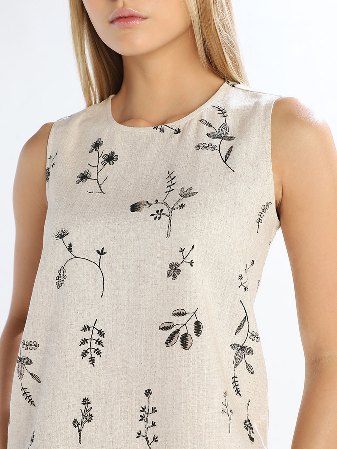 Linen Blend Printed Top