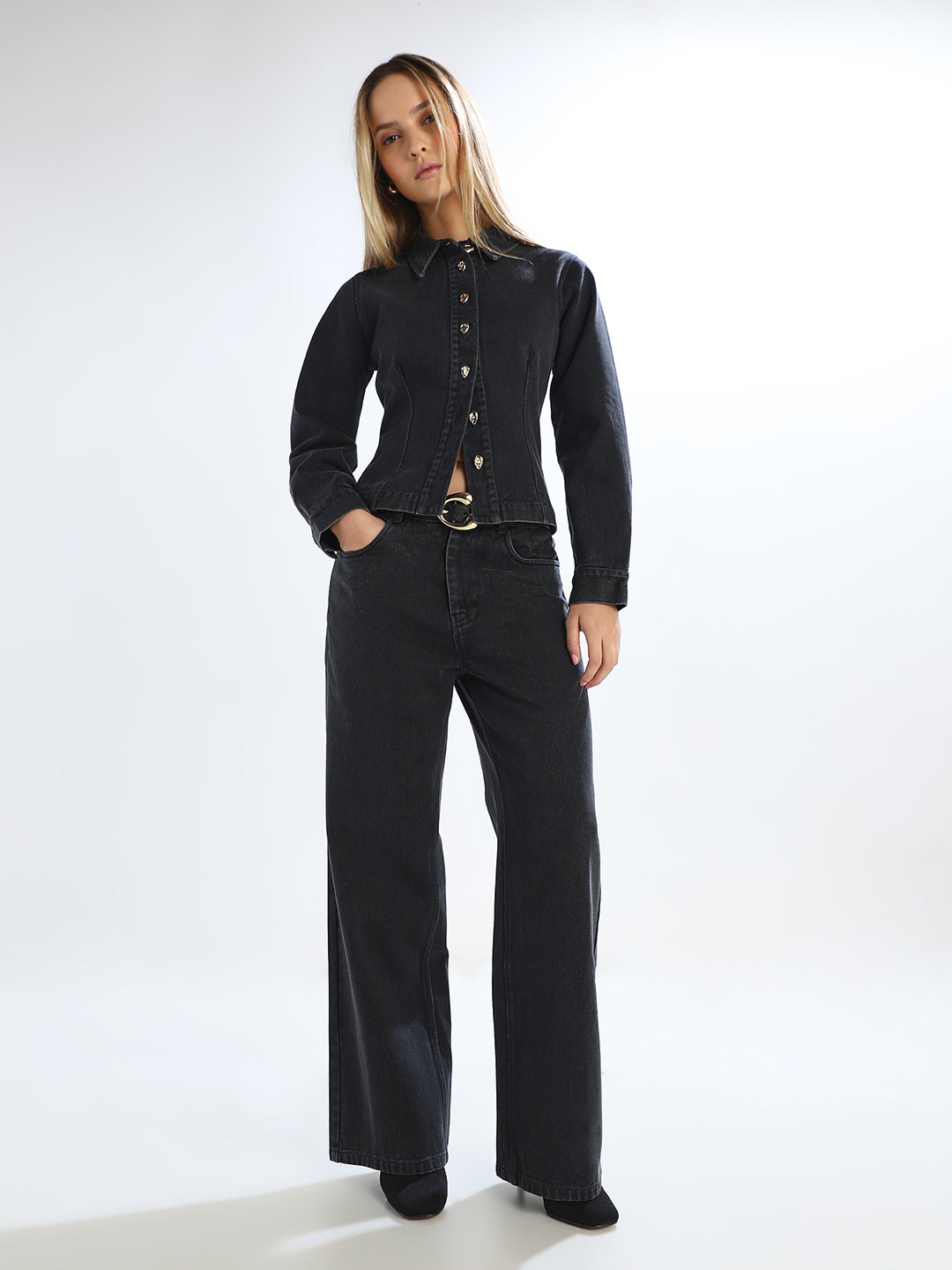 Black Washed Wide Leg Jeans