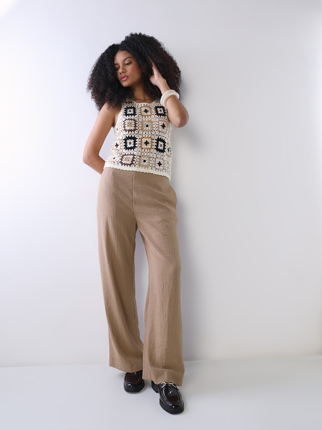 Beige Regular Fit Casual Pants