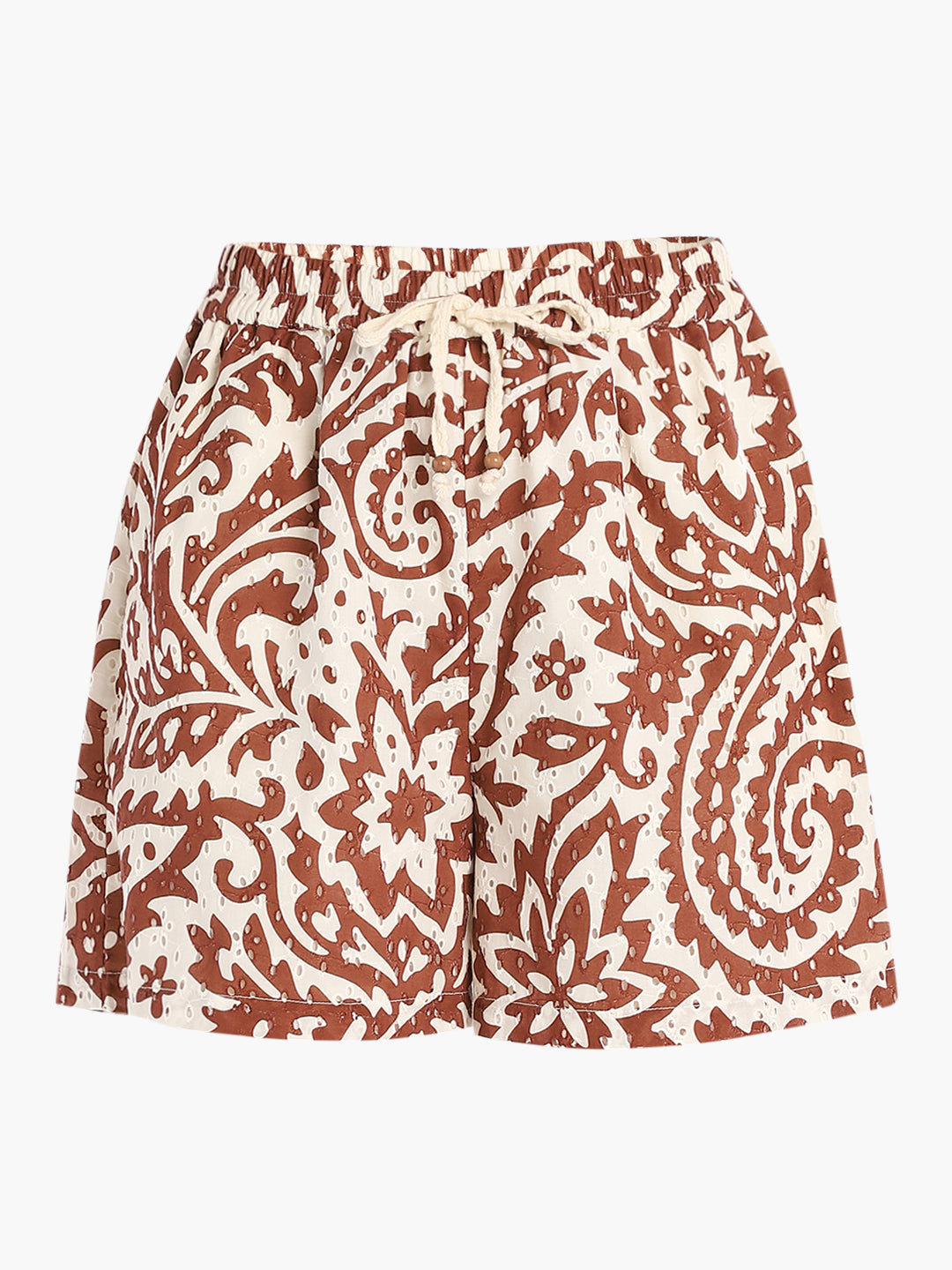 Brown Printed Cotton Shorts