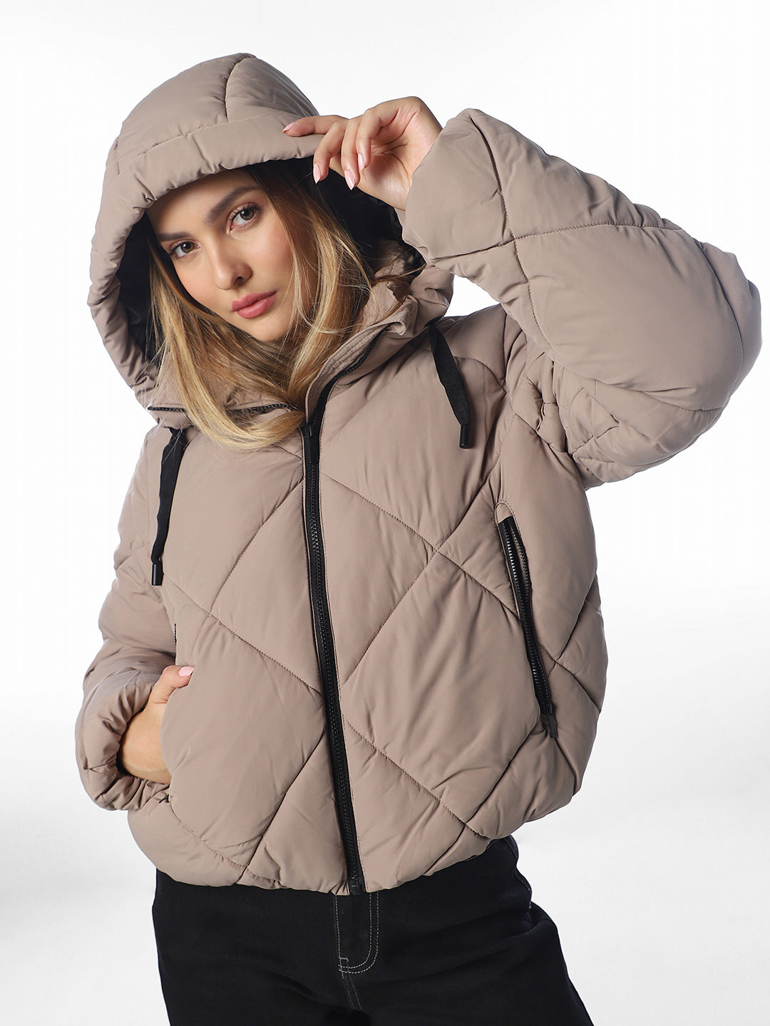 Greige Hooded Puffer Jacket
