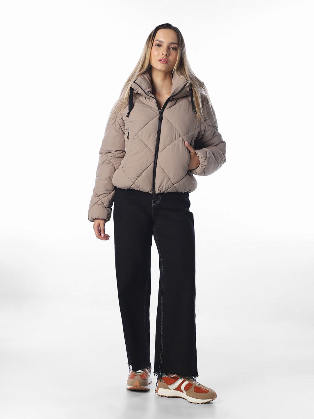 Greige Hooded Puffer Jacket