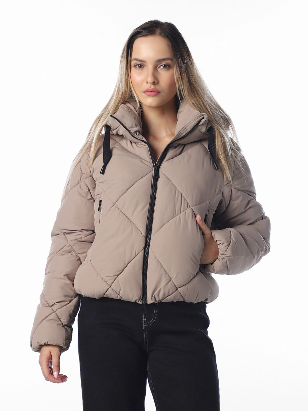 Greige Hooded Puffer Jacket