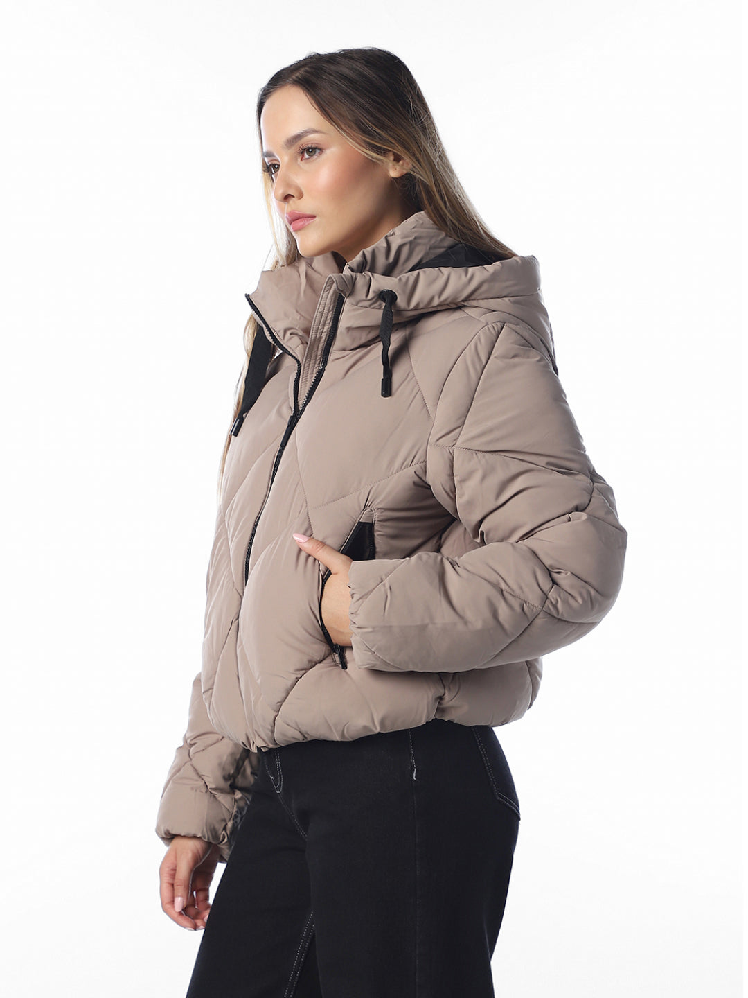 Greige Hooded Puffer Jacket