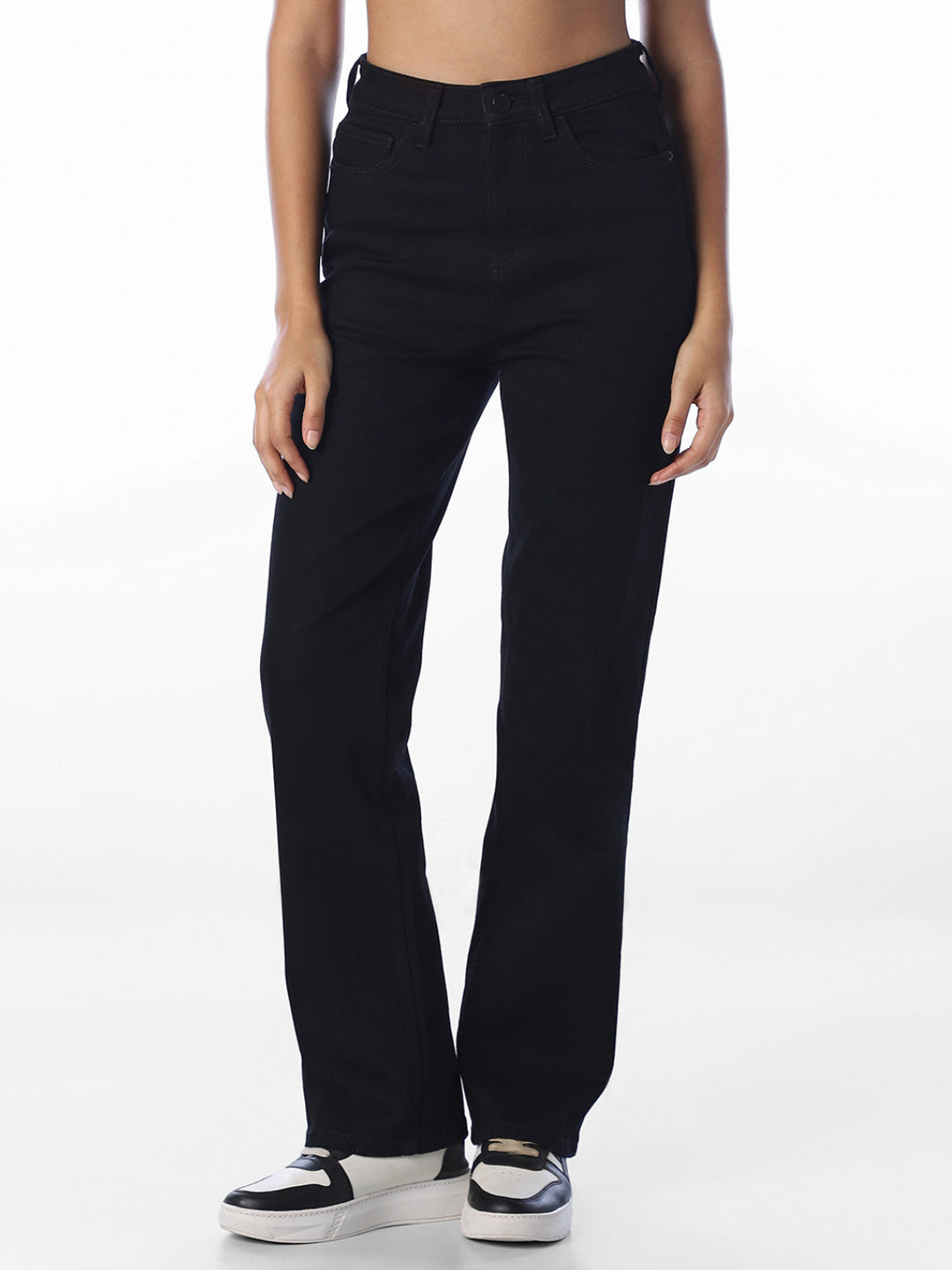 Black High Rise Straight Fit Jeans