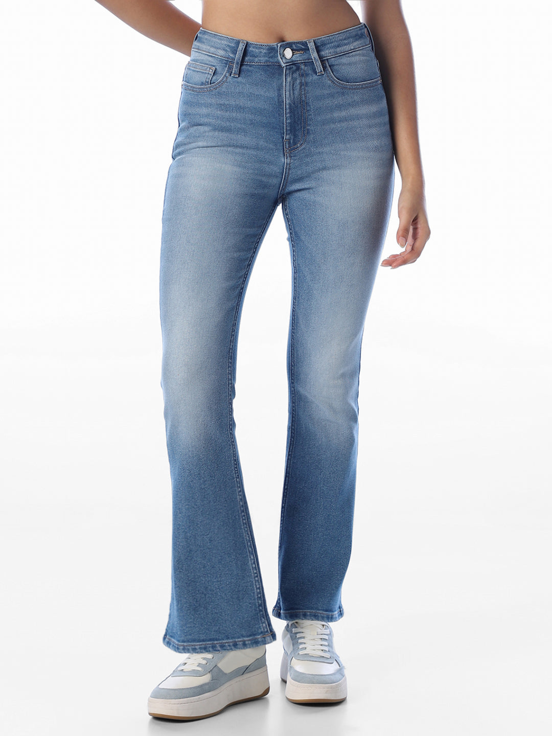 High Rise Washed Flared Jeans