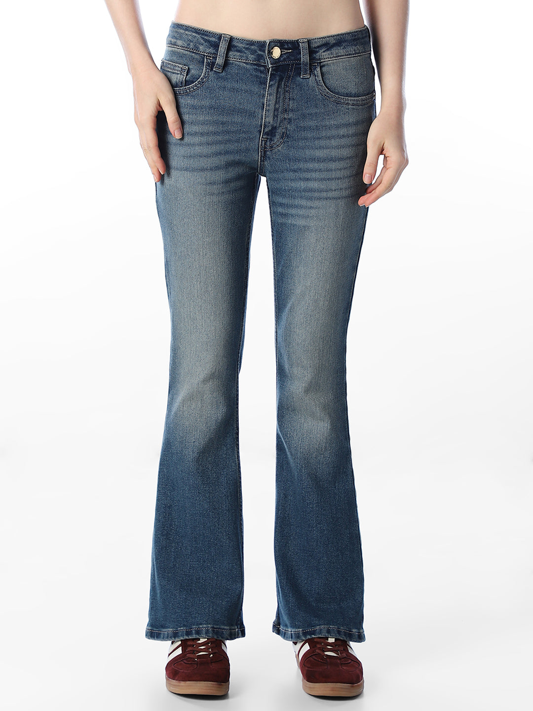 Blue Mid Rise Flared Jeans